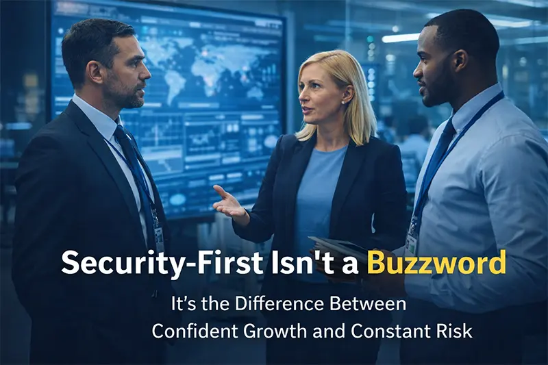 Professional team collaborating on a secure technology strategy